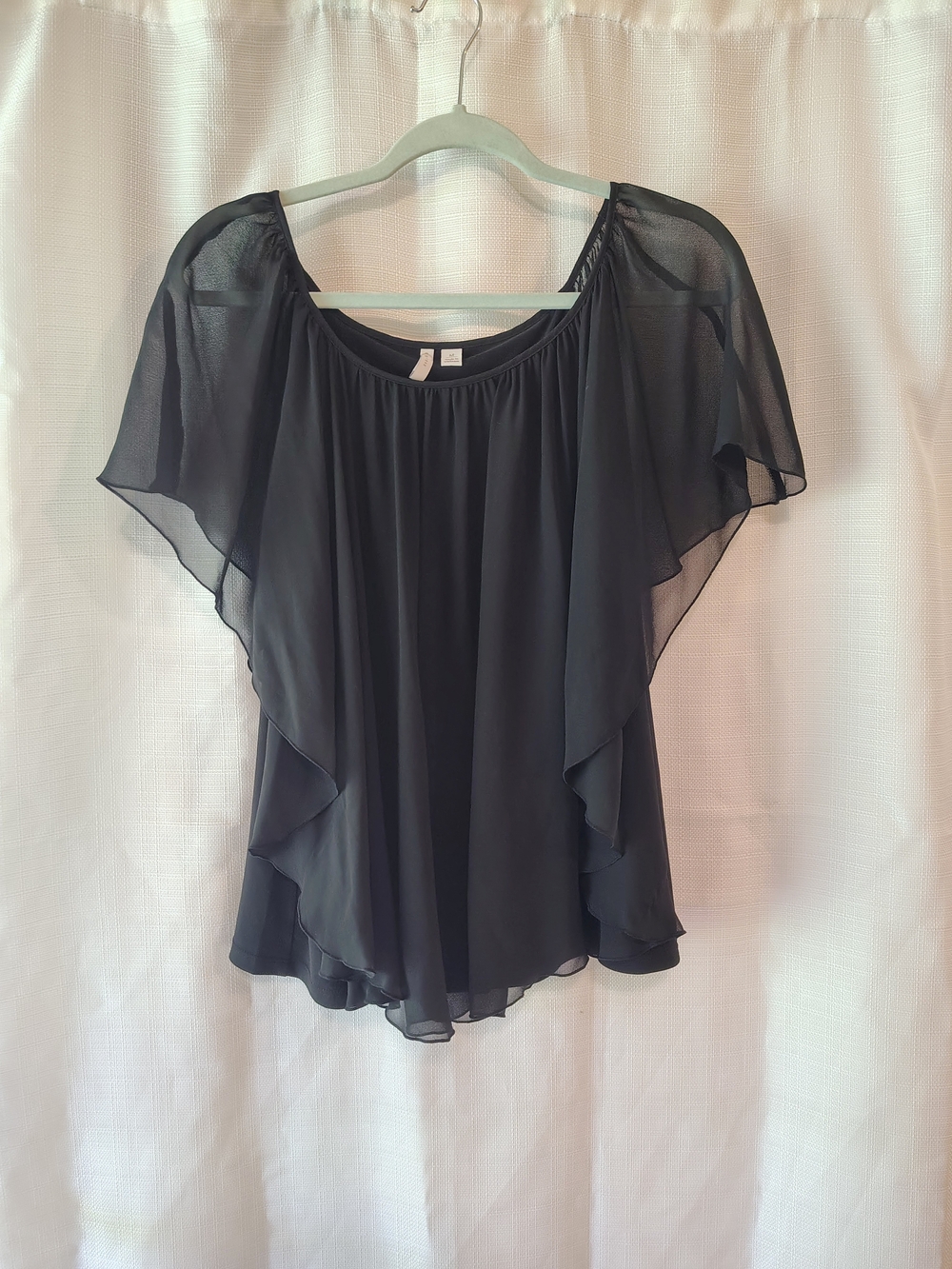 Cato Chiffon Top Black Bat Wing Sleeve Sheer Asymmetrical Overlay Whimsigoth